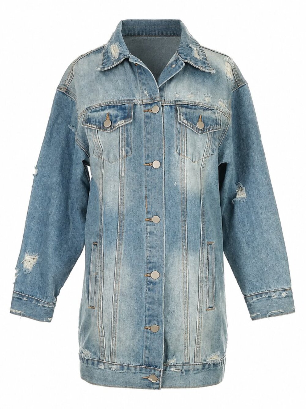 Elodie Women’s XS Oversized Distressed Light Wash Denim Jacket, XS